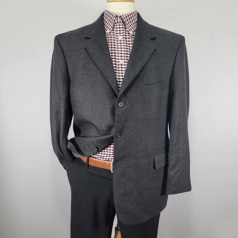 Stafford Men's Sport Coat Blazer Three Button Flannel Plaid Wool Cashmere 44S